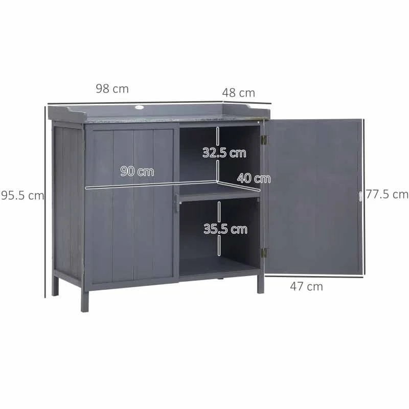 Outsunny Outdoor Garden Wooden Storage Cabinet 98W X 48D X 95.5Hcm - Grey - 84B-636GY 2 Outsunny Outdoor Garden Wooden Storage Cabinet 98W X 48D X 95.5Hcm - Grey - 84B-636GY - Image 2