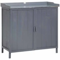 Outsunny Outdoor Garden Wooden Storage Cabinet 98W X 48D X 95.5Hcm - Grey - 84B-636GY 12 Outsunny Outdoor Garden Wooden Storage Cabinet 98W X 48D X 95.5Hcm - Grey - 84B-636GY -OUTSUNNY Sales Shop outsunny 84b 636gy full