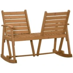 Outsunny 2-Seat Wooden Adjustable Rocking Garden Bench - Brown - 84B-641 -OUTSUNNY Sales Shop outsunny 84b 641 10