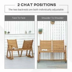 Outsunny 2-Seat Wooden Adjustable Rocking Garden Bench - Brown - 84B-641 -OUTSUNNY Sales Shop outsunny 84b 641 3