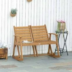 Outsunny 2-Seat Wooden Adjustable Rocking Garden Bench - Brown - 84B-641