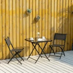 Outsunny 3 Piece Bistro Set Folding Table & Chairs - Black - 84B-692