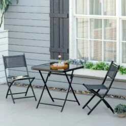 Outsunny 3 Piece Bistro Set Folding Table & Chairs - Black - 84B-692 12 Outsunny 3 Piece Bistro Set Folding Table & Chairs - Black - 84B-692 -OUTSUNNY Sales Shop outsunny 84b 692 11