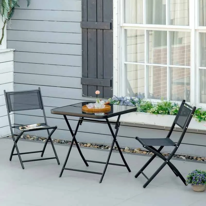 Outsunny 3 Piece Bistro Set Folding Table & Chairs - Black - 84B-692 3 Outsunny 3 Piece Bistro Set Folding Table & Chairs - Black - 84B-692 - Image 3
