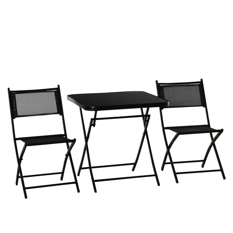 Outsunny 3 Piece Bistro Set Folding Table & Chairs - Black - 84B-692 2 Outsunny 3 Piece Bistro Set Folding Table & Chairs - Black - 84B-692 - Image 2