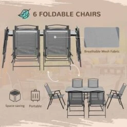 Outsunny 7 Piece Outdoor Patio Furniture Table & Chair Set - Black & Grey - 84B-693V02 -OUTSUNNY Sales Shop outsunny 84b 693v02 foldable 1