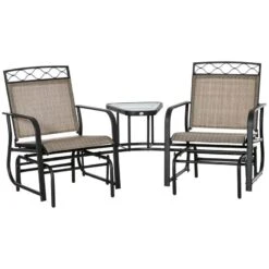 Outsunny 2-Person Garden Rocking Chair With Center Table - Brown - 84B-735 -OUTSUNNY Sales Shop outsunny 84b 735 12