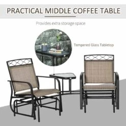 Outsunny 2-Person Garden Rocking Chair With Center Table - Brown - 84B-735 -OUTSUNNY Sales Shop outsunny 84b 735 5