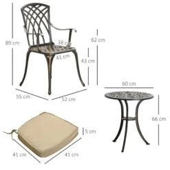 Outsunny 3 Piece Cast Aluminium Garden Bistro Set With Cushions - Bronze - 84B-784 17 Outsunny 3 Piece Cast Aluminium Garden Bistro Set With Cushions - Bronze - 84B-784 -OUTSUNNY Sales Shop outsunny 84b 784 2