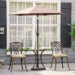 Outsunny 3 Piece Cast Aluminium Garden Bistro Set With Cushions - Bronze - 84B-784