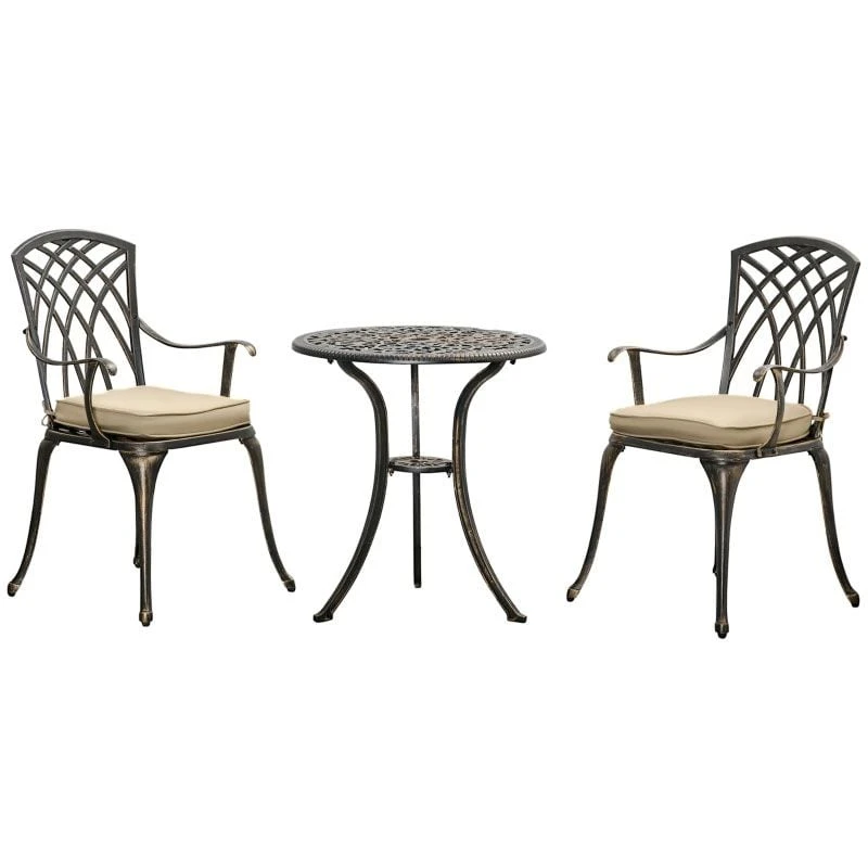 Outsunny 3 Piece Cast Aluminium Garden Bistro Set With Cushions - Bronze - 84B-784 10 Outsunny 3 Piece Cast Aluminium Garden Bistro Set With Cushions - Bronze - 84B-784 - Image 10