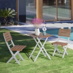 Outsunny 3 Piece Bistro Set - Pine Wood Frame - Natural - 84B-789ND