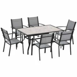 Outsunny 7 Piece Garden Dining Armchairs And Table Patio Furniture Set - Black & Grey - 84B-839 -OUTSUNNY Sales Shop outsunny 84b 839 full set 1