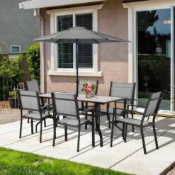 Outsunny 7 Piece Garden Dining Armchairs And Table Patio Furniture Set - Black & Grey - 84B-839 -OUTSUNNY Sales Shop outsunny 84b 839 outdoor 1