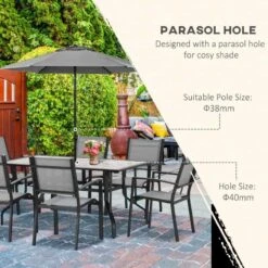 Outsunny 7 Piece Garden Dining Armchairs And Table Patio Furniture Set - Black & Grey - 84B-839 -OUTSUNNY Sales Shop outsunny 84b 839 parasol 1