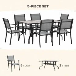Outsunny 7 Piece Garden Dining Armchairs And Table Patio Furniture Set - Black & Grey - 84B-839 -OUTSUNNY Sales Shop outsunny 84b 839 set 1
