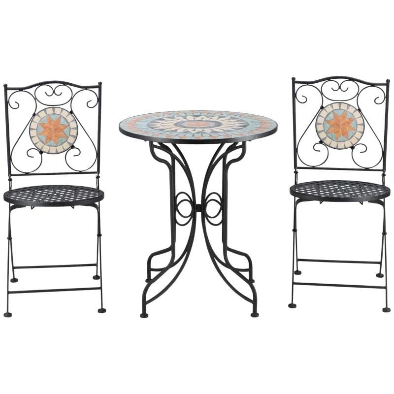 Outsunny 3 Piece Mosaic Bistro Set - Light Blue -84B-883 2 Outsunny 3 Piece Mosaic Bistro Set - Light Blue -84B-883 - Image 2