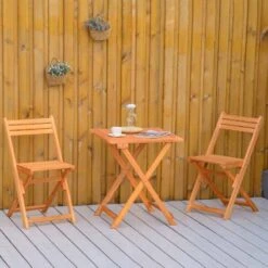 Outsunny 3 Piece Wood Patio Bistro Set -Teak - 84B-900