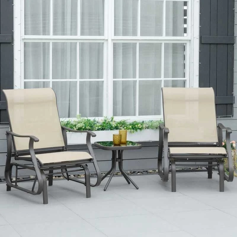 Outsunny Bistro Set Tempered Glass Tabletop - Khaki - 84B-964KK 1 Outsunny Bistro Set Tempered Glass Tabletop - Khaki - 84B-964KK