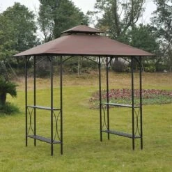 Outsunny BBQ Gazebo Shelter L250 X W150 X H255cm With Side Shelves - Black/Coffee - 84C-008 12 Outsunny BBQ Gazebo Shelter L250 X W150 X H255cm With Side Shelves - Black/Coffee - 84C-008 -OUTSUNNY Sales Shop outsunny 84c 008 bbq shelter 1