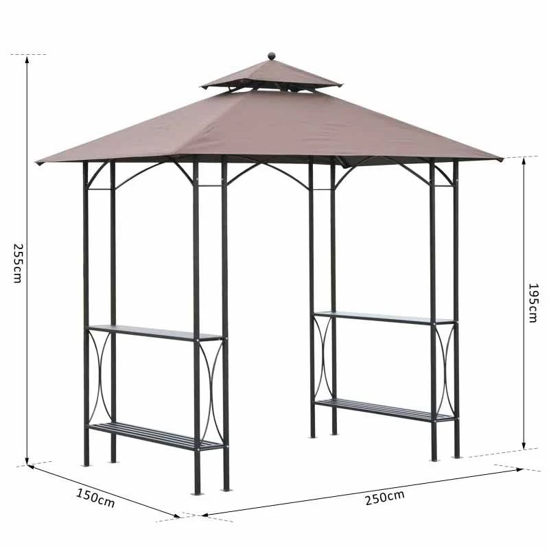 Outsunny BBQ Gazebo Shelter L250 X W150 X H255cm With Side Shelves - Black/Coffee - 84C-008 4 Outsunny BBQ Gazebo Shelter L250 X W150 X H255cm With Side Shelves - Black/Coffee - 84C-008 - Image 4