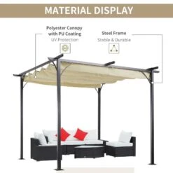 Outsunny 3 X 3m Outdoor Metal Retractable Pergola Gazebo Awning Canopy - Black & Beige - 84C-093 -OUTSUNNY Sales Shop outsunny 84c 093 2