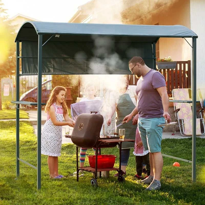 Outsunny Smoking BBQ Canopy Awning Shelter 2.2 X 1.4M With Side Shelves - Grey - 84C-174 4 Outsunny Smoking BBQ Canopy Awning Shelter 2.2 X 1.4M With Side Shelves - Grey - 84C-174 - Image 4