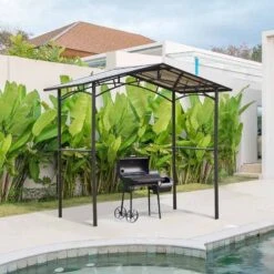 Outsunny BBQ Gazebo Shelter 2.5 X 1.5M With Side Shelves PC Roof Aluminium - Black - 84C-220 -OUTSUNNY Sales Shop outsunny 84c 220 bbq shelter 8