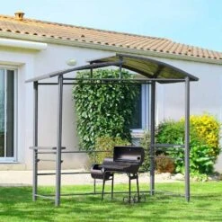 Outsunny BBQ Gazebo Shelter L240 X W150 X H230cm With 2 Shelves And Poles For Hanging Tools - Grey - 84C-237 -OUTSUNNY Sales Shop outsunny 84c 237 bbq shelter 1