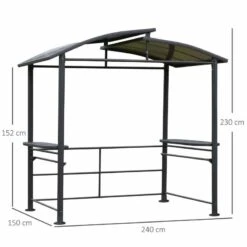 Outsunny BBQ Gazebo Shelter L240 X W150 X H230cm With 2 Shelves And Poles For Hanging Tools - Grey - 84C-237 -OUTSUNNY Sales Shop outsunny 84c 237 bbq shelter 2
