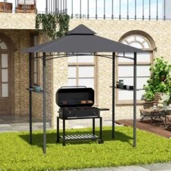 Outsunny Double-Tier BBQ Gazebo Shelter 2.5M (8ft) With Side Shelves - Grey - 84C-266GY -OUTSUNNY Sales Shop outsunny 84c 266gy bbq shelter 9