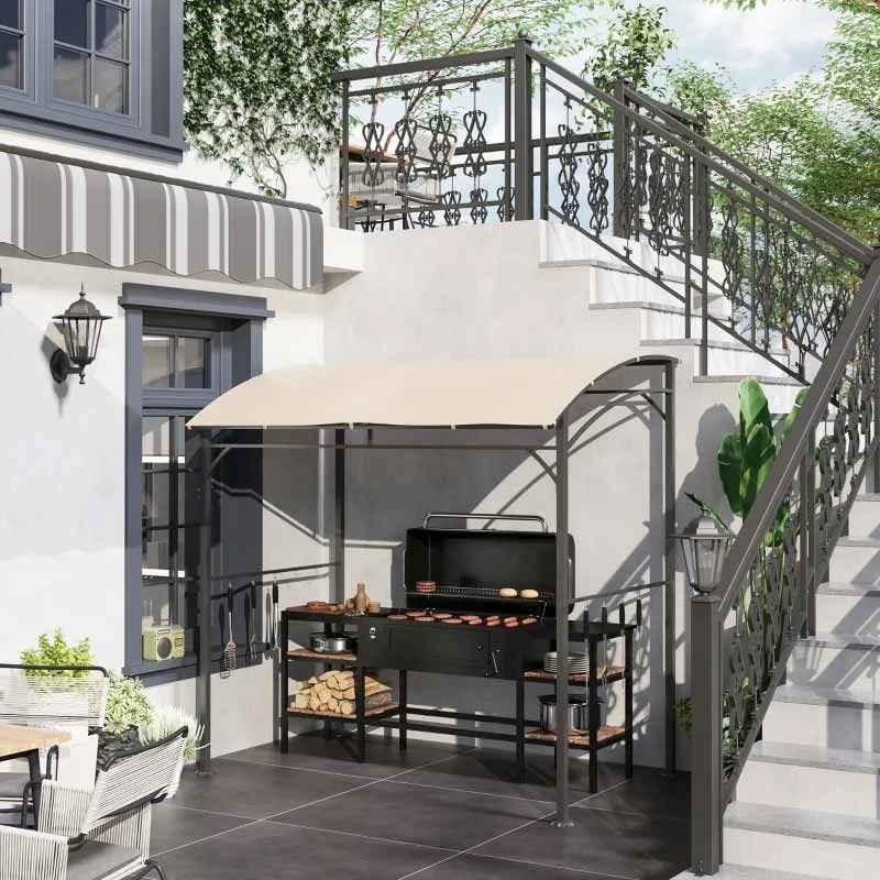 Outsunny BBQ Canopy Shelter 2M (7ft) With Metal Frame And Canopy With Hooks - Beige - 84C-429V00BG 2 Outsunny BBQ Canopy Shelter 2M (7ft) With Metal Frame And Canopy With Hooks - Beige - 84C-429V00BG - Image 2