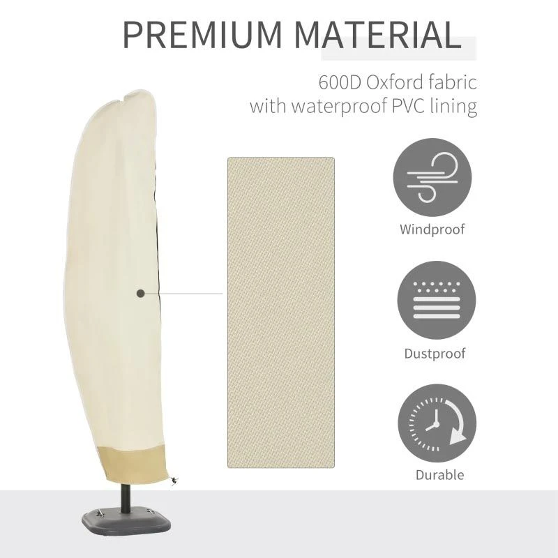 Outsunny Waterproof Cantilever Parasol Cover With Zip - Beige - 84D-001V01 8 Outsunny Waterproof Cantilever Parasol Cover With Zip - Beige - 84D-001V01 - Image 8
