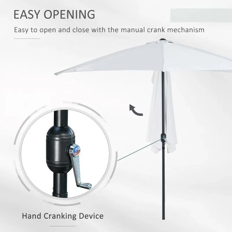 Outsunny 3m Balcony Half Parasol - White - 84D-008CW 10 Outsunny 3m Balcony Half Parasol - White - 84D-008CW - Image 10