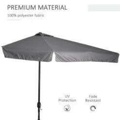 Outsunny 2.3m Half Round Parasol - Grey - 84D-008V01CG -OUTSUNNY Sales Shop outsunny 84d 008v01cg 5