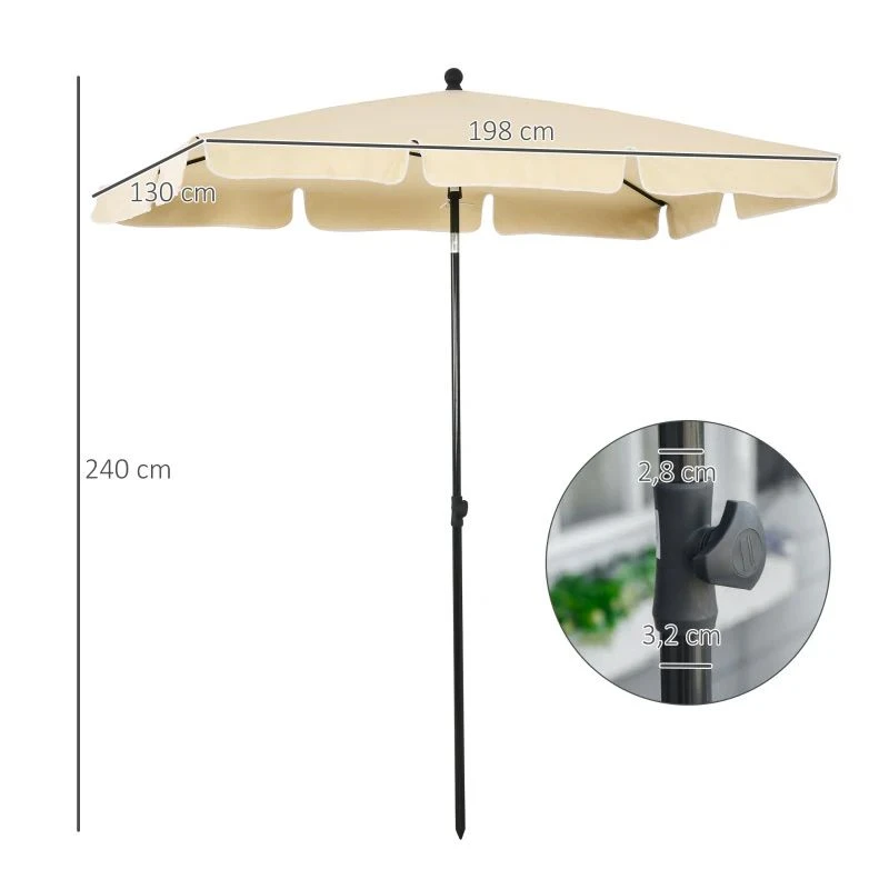 Outsunny 2 X 1.25m Rectangular Tilt Aluminium Parasol Patio - Beige - 84D-016BG 9 Outsunny 2 X 1.25m Rectangular Tilt Aluminium Parasol Patio - Beige - 84D-016BG - Image 9