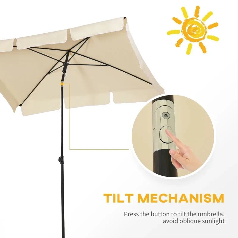 Outsunny 2 X 1.25m Rectangular Tilt Aluminium Parasol Patio - Beige - 84D-016BG 8 Outsunny 2 X 1.25m Rectangular Tilt Aluminium Parasol Patio - Beige - 84D-016BG - Image 8