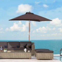 Outsunny Wooden Patio Parasol 6 Ribs - Coffee - 84D-017CF -OUTSUNNY Sales Shop outsunny 84d 017cf 1