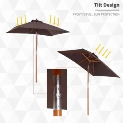 Outsunny Wooden Patio Parasol 6 Ribs - Coffee - 84D-017CF -OUTSUNNY Sales Shop outsunny 84d 017cf 3
