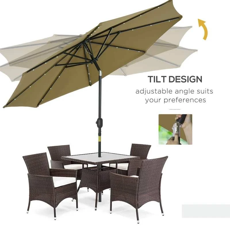 Outsunny 24 LED Solar Powered Parasol Umbrella - Brown - 84D-018BN 9 Outsunny 24 LED Solar Powered Parasol Umbrella - Brown - 84D-018BN - Image 9
