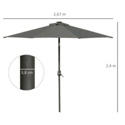 Outsunny 2.7m LED Patio Parasol With Push Button Tilt Crank & 8 Rib - Grey - 84D-018CG -OUTSUNNY Sales Shop outsunny 84d 018cg 2
