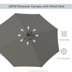 Outsunny 2.7m LED Patio Parasol With Push Button Tilt Crank & 8 Rib - Grey - 84D-018CG -OUTSUNNY Sales Shop outsunny 84d 018cg 5