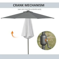 Outsunny 2.7m LED Patio Parasol With Push Button Tilt Crank & 8 Rib - Grey - 84D-018CG -OUTSUNNY Sales Shop outsunny 84d 018cg 6
