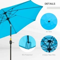 Outsunny 2.6m Tilt Patio Parasol With Crank 8 Ribs - Blue - 84D-023V00BU -OUTSUNNY Sales Shop outsunny 84d 023v00bu 5