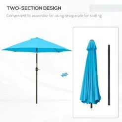 Outsunny 2.6m Tilt Patio Parasol With Crank 8 Ribs - Blue - 84D-023V00BU -OUTSUNNY Sales Shop outsunny 84d 023v00bu 6