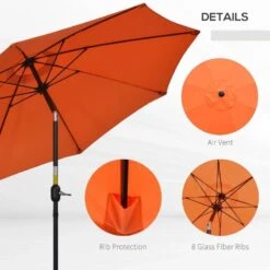 Outsunny 2.6m Tilt Patio Parasol With Crank 8 Ribs - Orange - 84D-023V00OG -OUTSUNNY Sales Shop outsunny 84d 023v00og 5