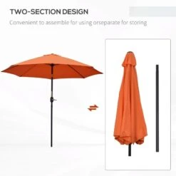 Outsunny 2.6m Tilt Patio Parasol With Crank 8 Ribs - Orange - 84D-023V00OG -OUTSUNNY Sales Shop outsunny 84d 023v00og 6