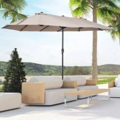 Outsunny 4.6m Double-Sided Parasol - Tan - 84D-031V01CF -OUTSUNNY Sales Shop outsunny 84d 031v01cf 1