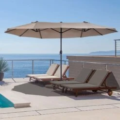 Outsunny 4.6m Double-Sided Parasol - Tan - 84D-031V01CF