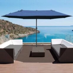 Outsunny 4.6m Double-Sided Crank Sun Shade With Cross Base - Dark Blue - 84D-031V02BU